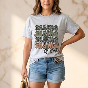 Mama of both shirt camo and cheetah print cute popular trending mom